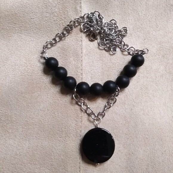 Sexy Seductive Business Casual Goth Grunge Domme | Black Agate + Stone Necklace - Picture 2 of 8